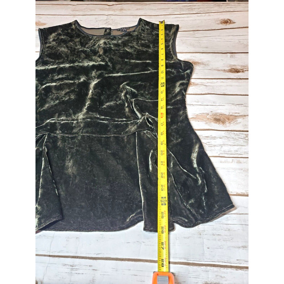 Theory Womens Top Medium Peplum VELVET Party Holidays Dark Green Draped Front - Picture 10 of 11